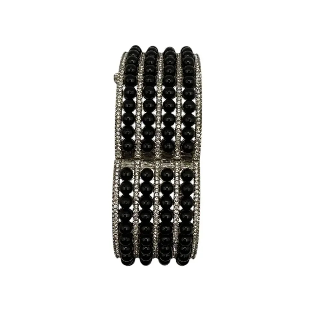 Chanel Multi Strand Bead and Crystal Silver Cuff